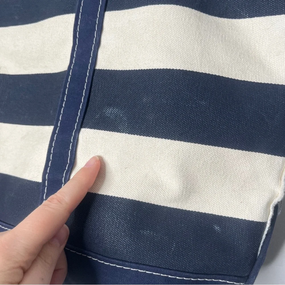 L.L. Bean Boat and Tote Striped Canvas Bag Navy & Cream Zip Top Large - Picture 12 of 14